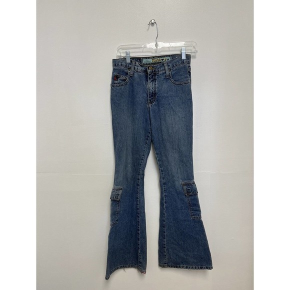 Vintage Mudd Low Rise Boot Cut Flare Blue Denim Jeans Y2K Size 3 - Picture 1 of 5